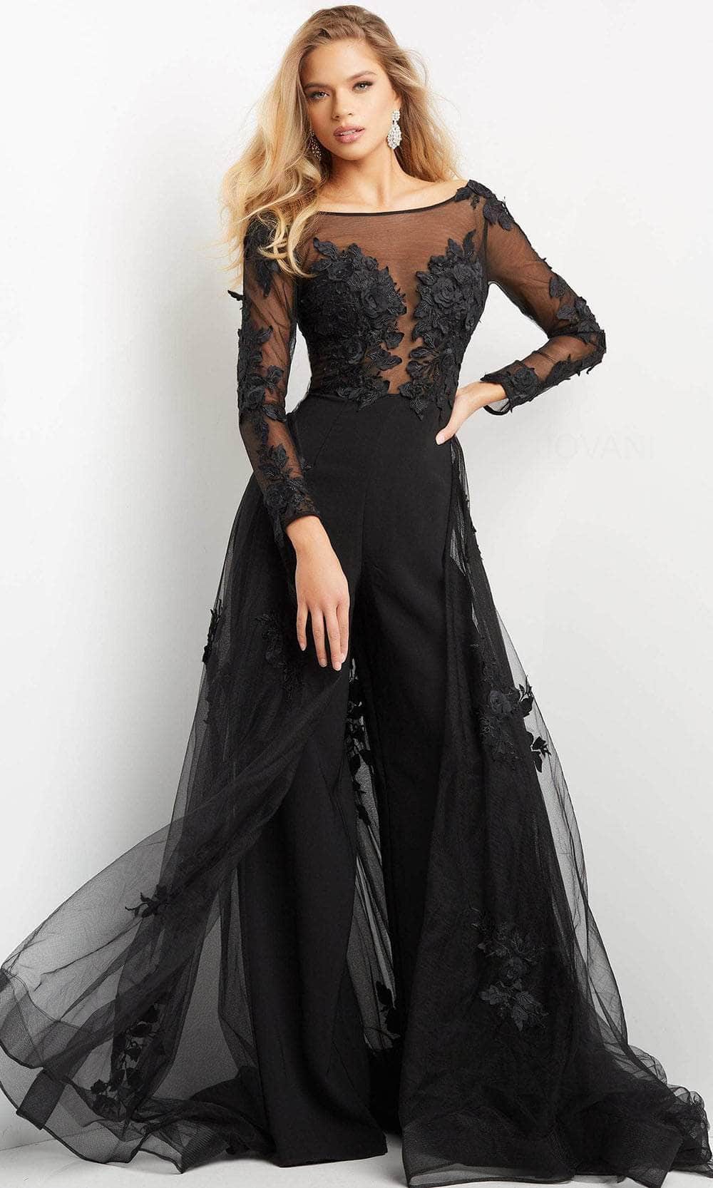 Jovani 06609 - Bateau Overskirt Evening Jumpsuit - detail view