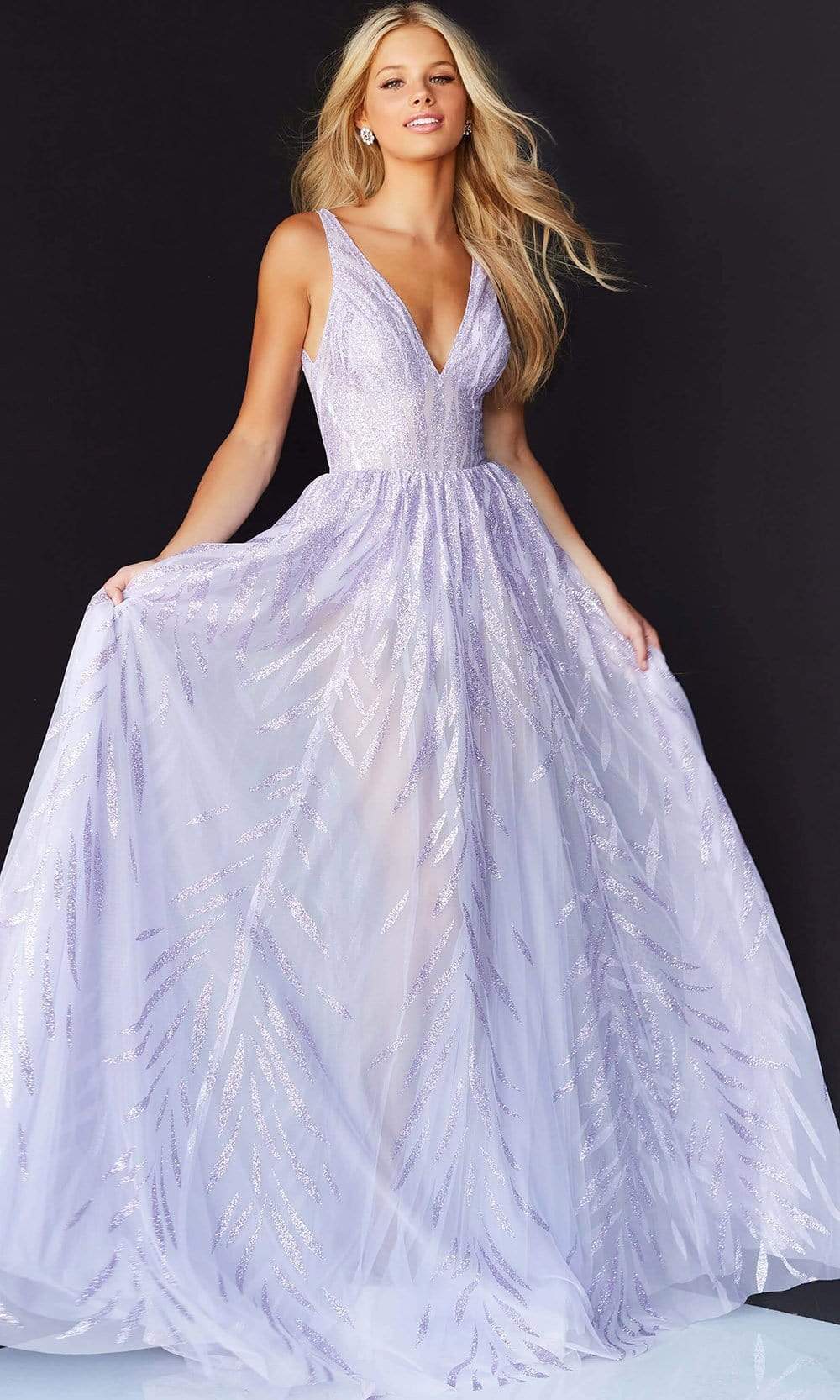 Jovani - 06687 Sequined Deep V-Neck A-Line Gown - designer prom dress at Silhouette Dresses