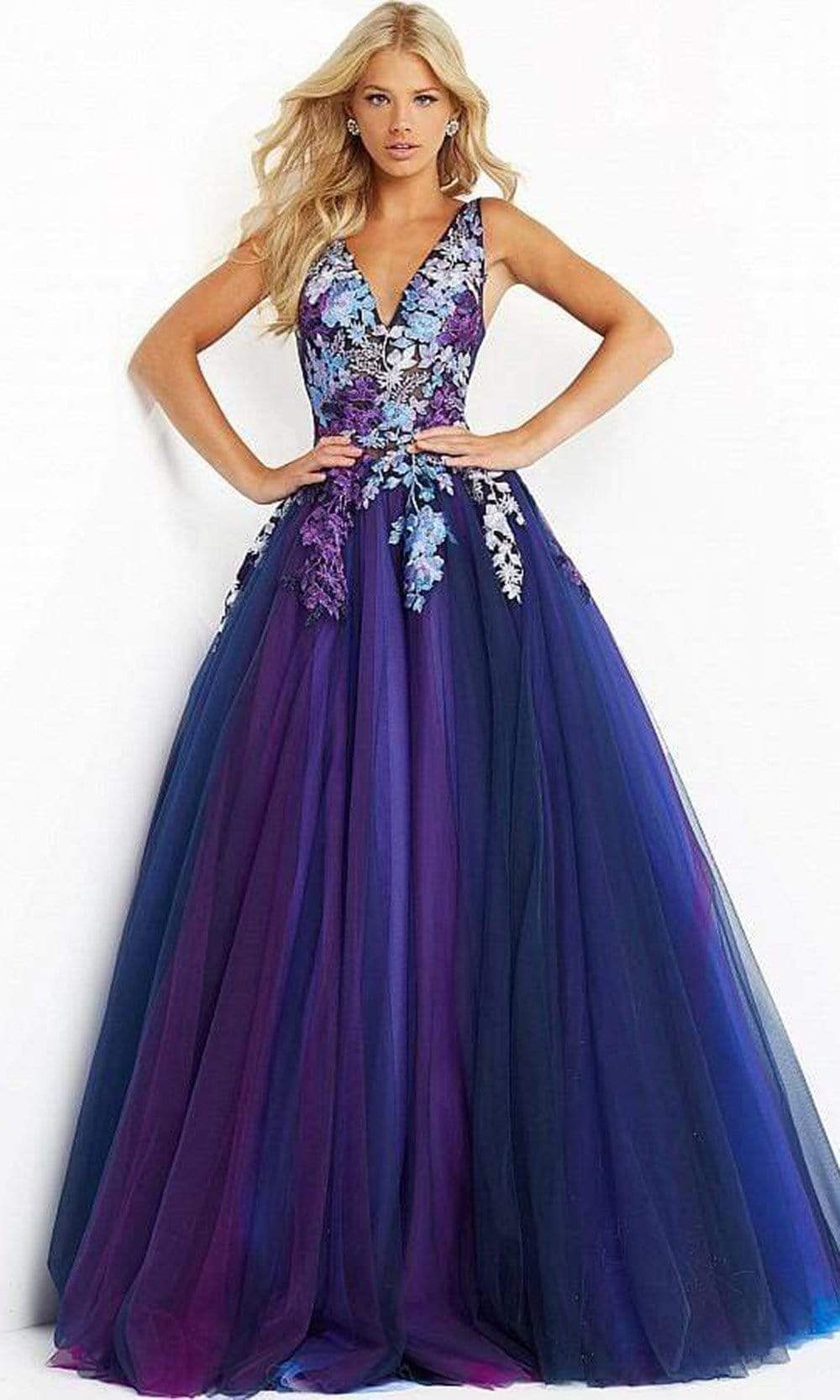 Jovani - 06807 Gradient Floral Embroidered A-line Gown - designer prom dress at Silhouette Dresses
