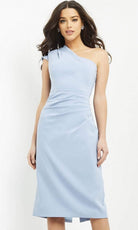 Jovani - 06835 One Shoulder Bodice Sheath Knee-Length Crepe Dress - detail view