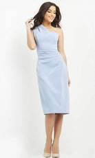 Jovani - 06835 One Shoulder Bodice Sheath Knee-Length Crepe Dress - designer formal gown at Silhouette Dresses