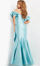 Jovani 07020 - Puffed Sleeve Ruffled Evening Dress - back view