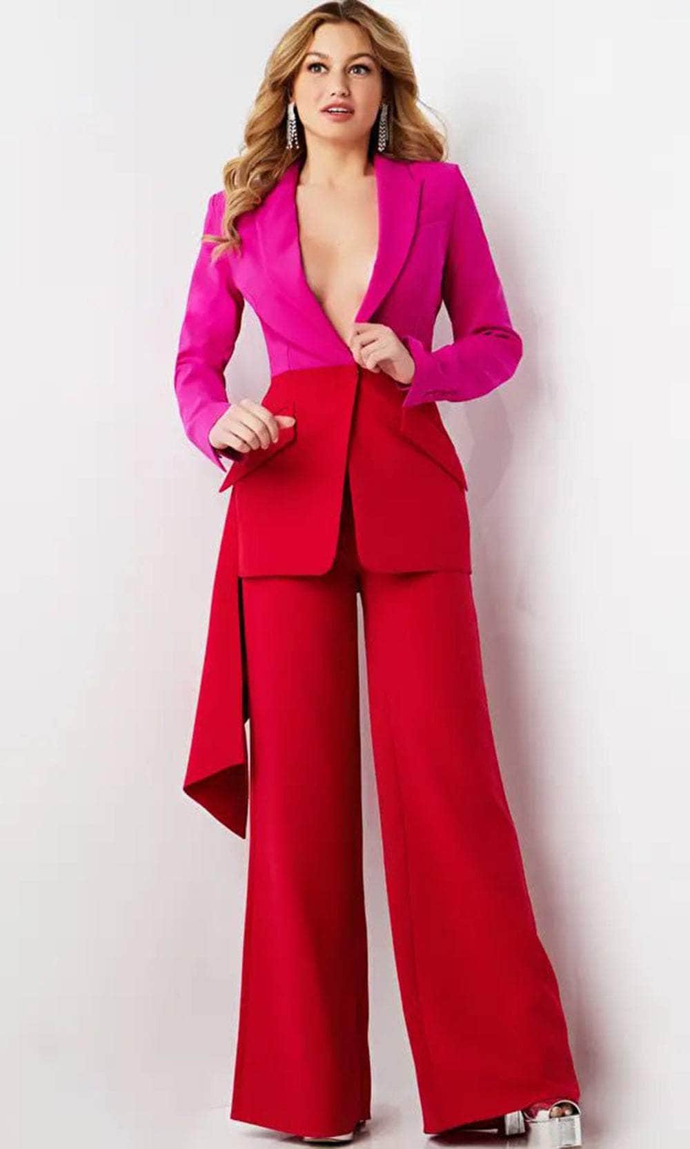Jovani 07093 - Long Sleeve V-Neck Pantsuit - designer formal jumpsuit at Silhouette Dresses