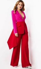 Jovani 07093 - Long Sleeve V-Neck Pantsuit - back view