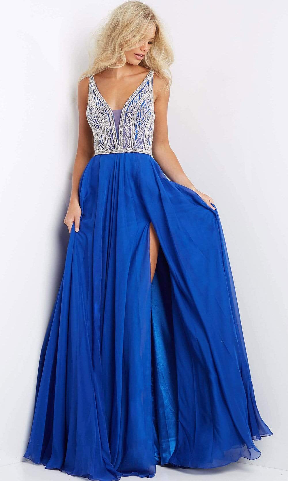 Jovani - 07136 Jeweled Bodice High Slit Gown - detail view
