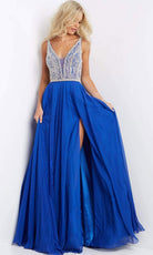 Jovani - 07136 Jeweled Bodice High Slit Gown - detail view