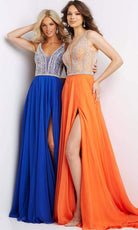 Jovani - 07136 Jeweled Bodice High Slit Gown - back view