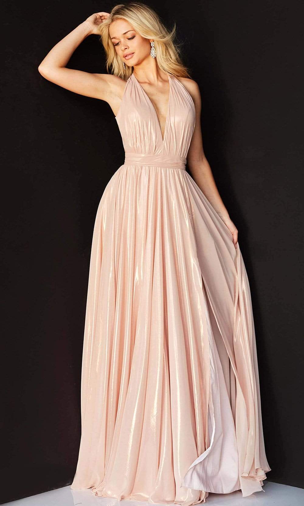 Jovani - 07247 Plunging Halter Cascading Panel Gown - designer prom dress at Silhouette Dresses
