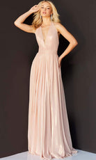 Jovani - 07247 Plunging Halter Cascading Panel Gown - back view