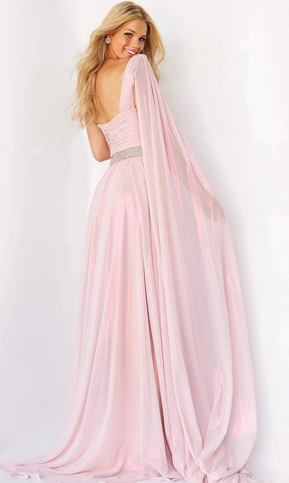 Jovani - 07248 One Shoulder Draped Chiffon Gown - back view