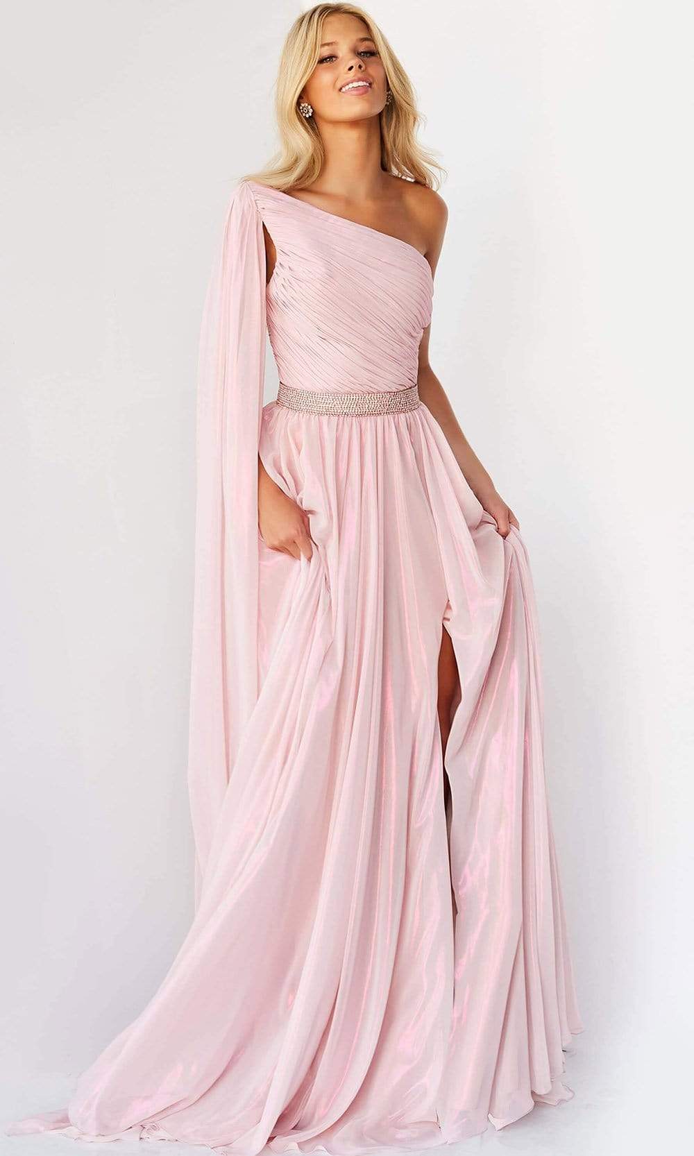 Jovani - 07248 One Shoulder Draped Chiffon Gown - detail view