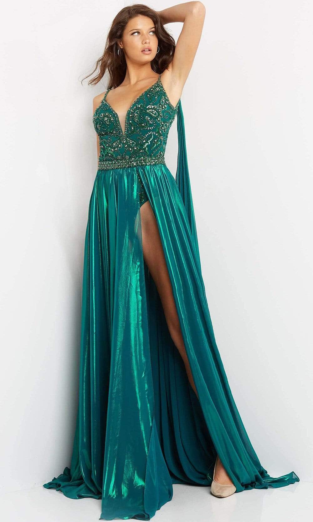Jovani - 07249 Plunging Sweetheart A-Line Gown With Cape - designer prom dress at Silhouette Dresses