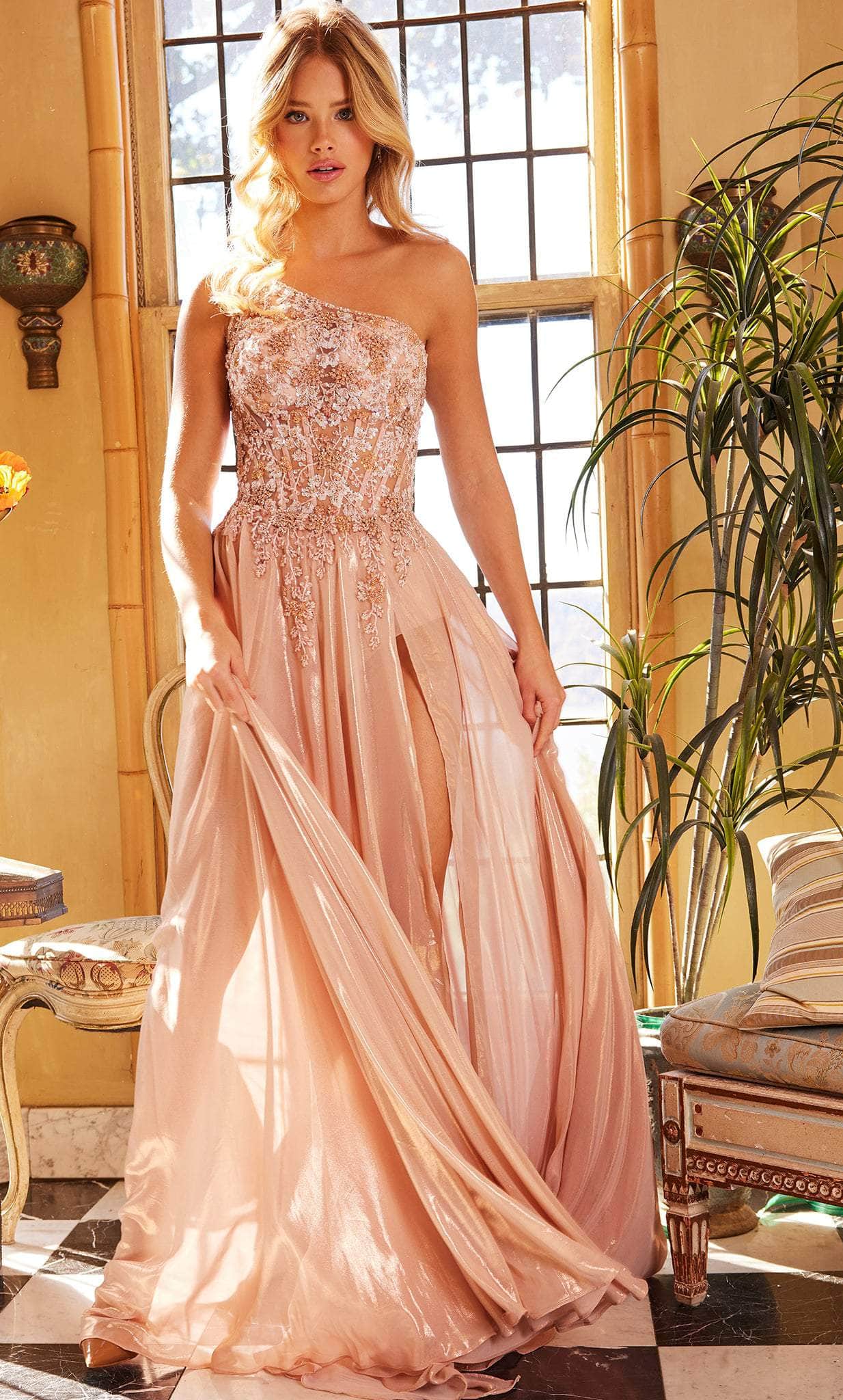 Jovani 07257 - Floral Illusion Bodice Long Classic Prom Gown - designer prom dress at Silhouette Dresses