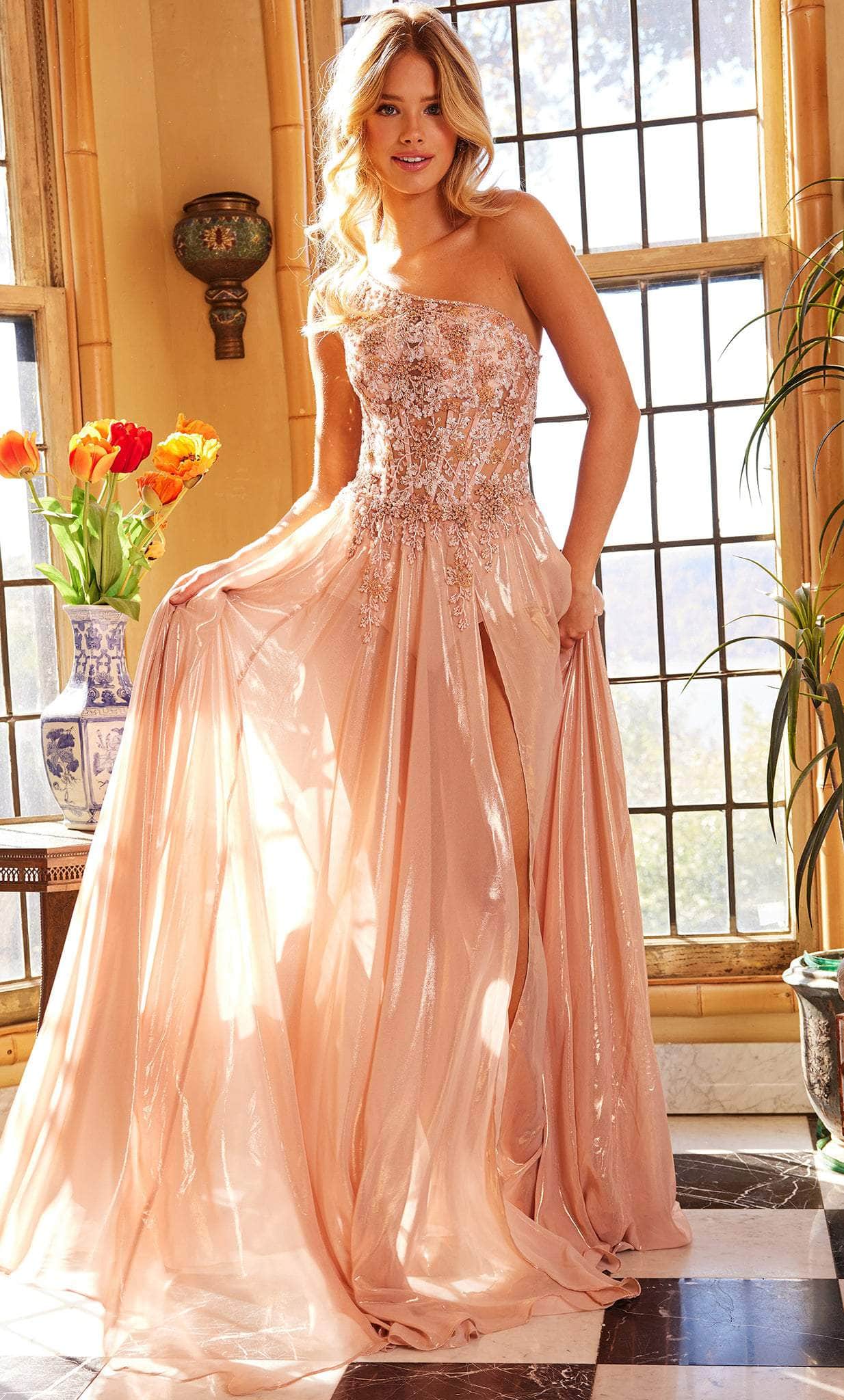 Jovani 07257 - Floral Illusion Bodice Long Classic Prom Gown - back view