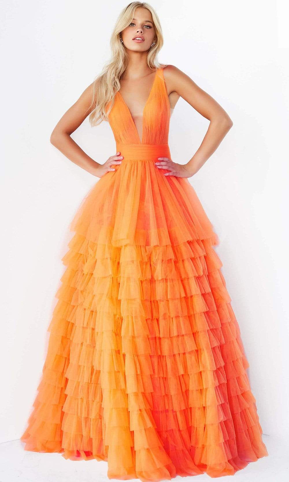 Jovani - 07264 Shirr-Ornate Plus Size Prom Tulle Gown - designer ball gown at Silhouette Dresses