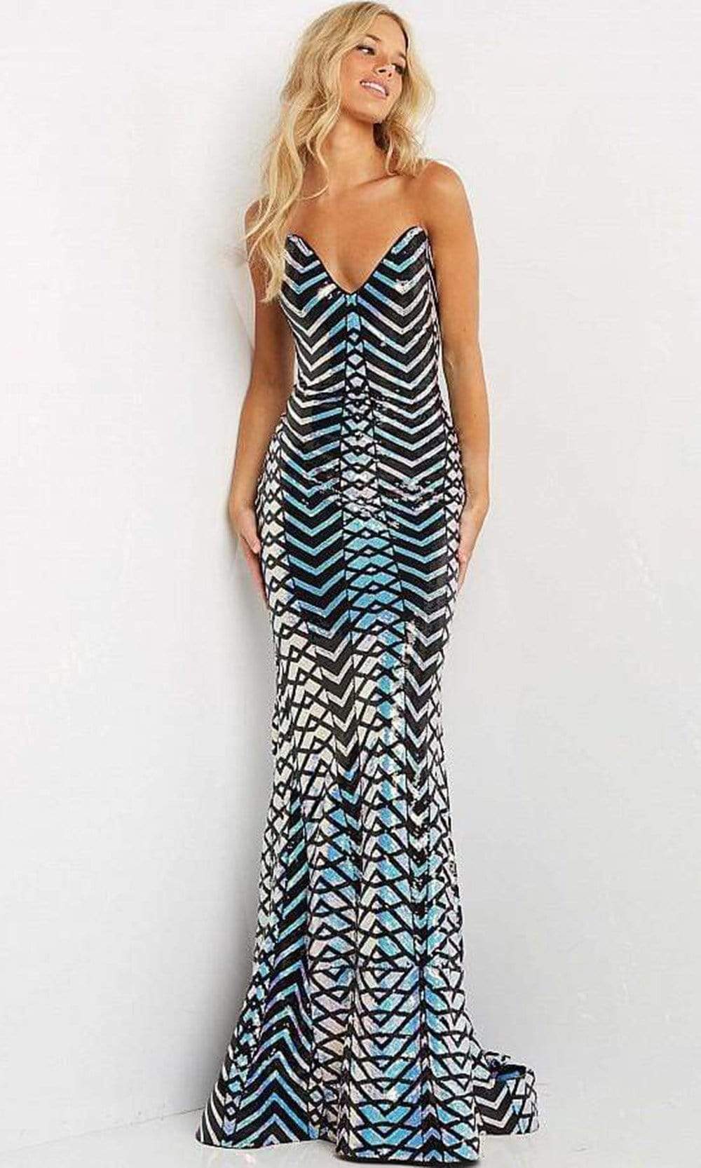 Jovani - 07285 Strapless Zigzag Sequin Long Gown - designer prom dress at Silhouette Dresses