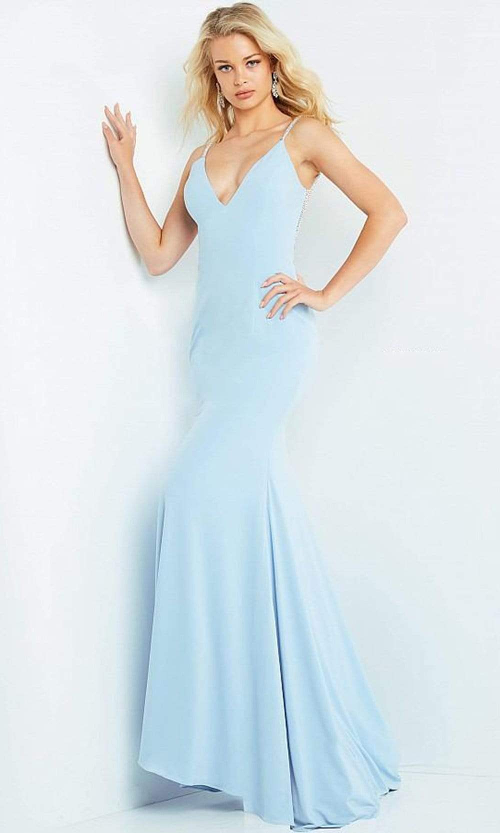 Jovani - 07297 Plunging V-Neck Plus Size Prom Trumpet Dress - view 9
