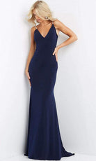 Jovani - 07297 Plunging V-Neck Plus Size Prom Trumpet Dress - detail view