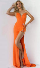 Jovani - 07323 Plunging Neck Crystal Beaded High Slit Prom Dress - designer prom dress at Silhouette Dresses