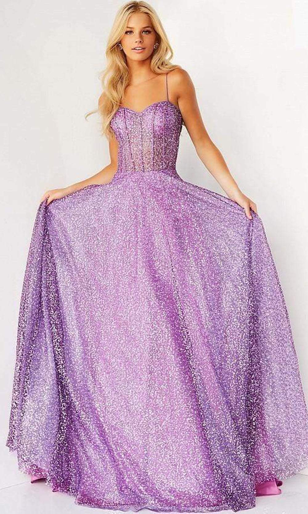 Jovani - 07423 Glitter Corset A-line Shiny Gown - designer prom dress at Silhouette Dresses