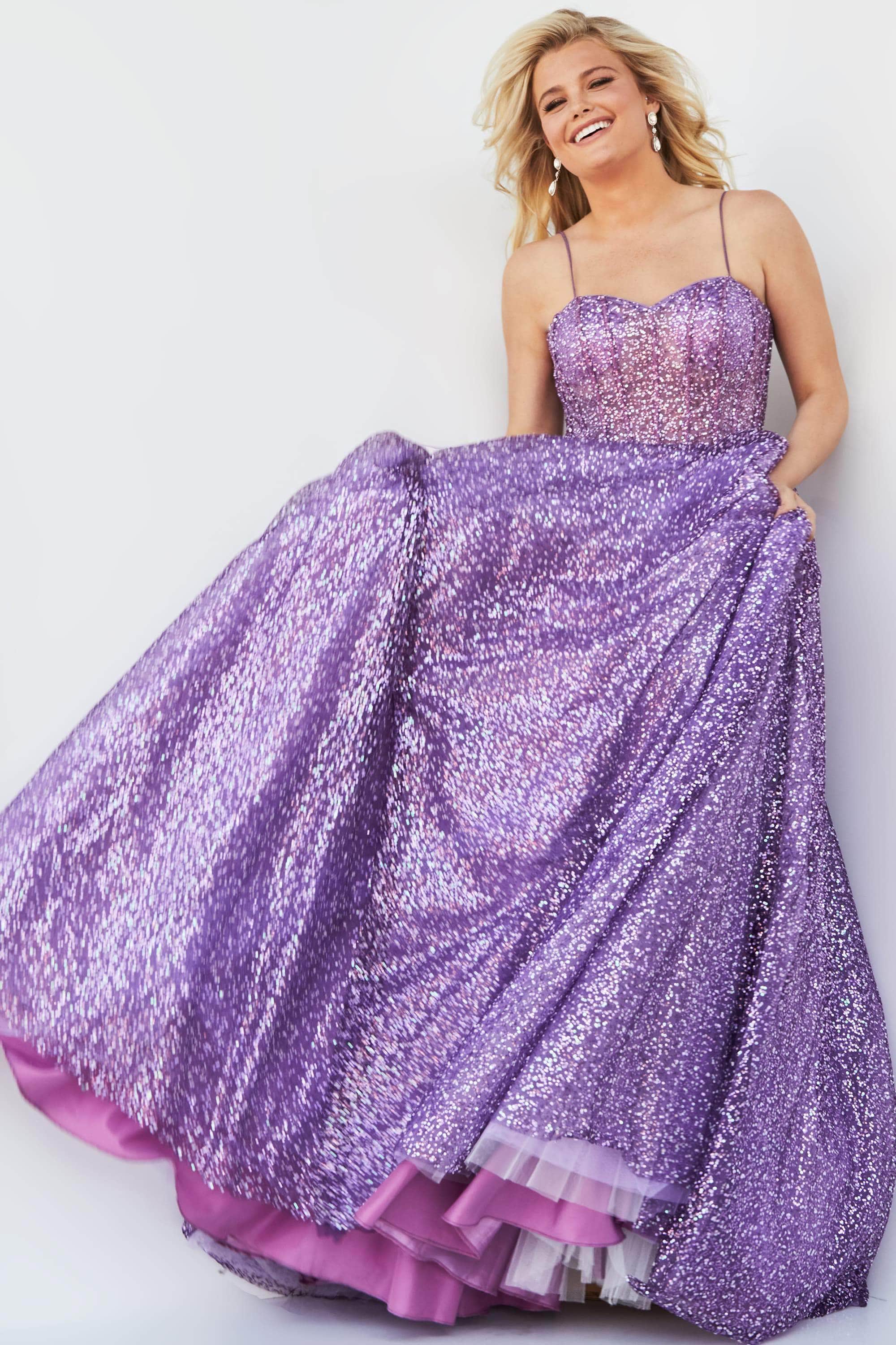 Jovani - 07423 Glitter Corset A-line Shiny Gown - detail view