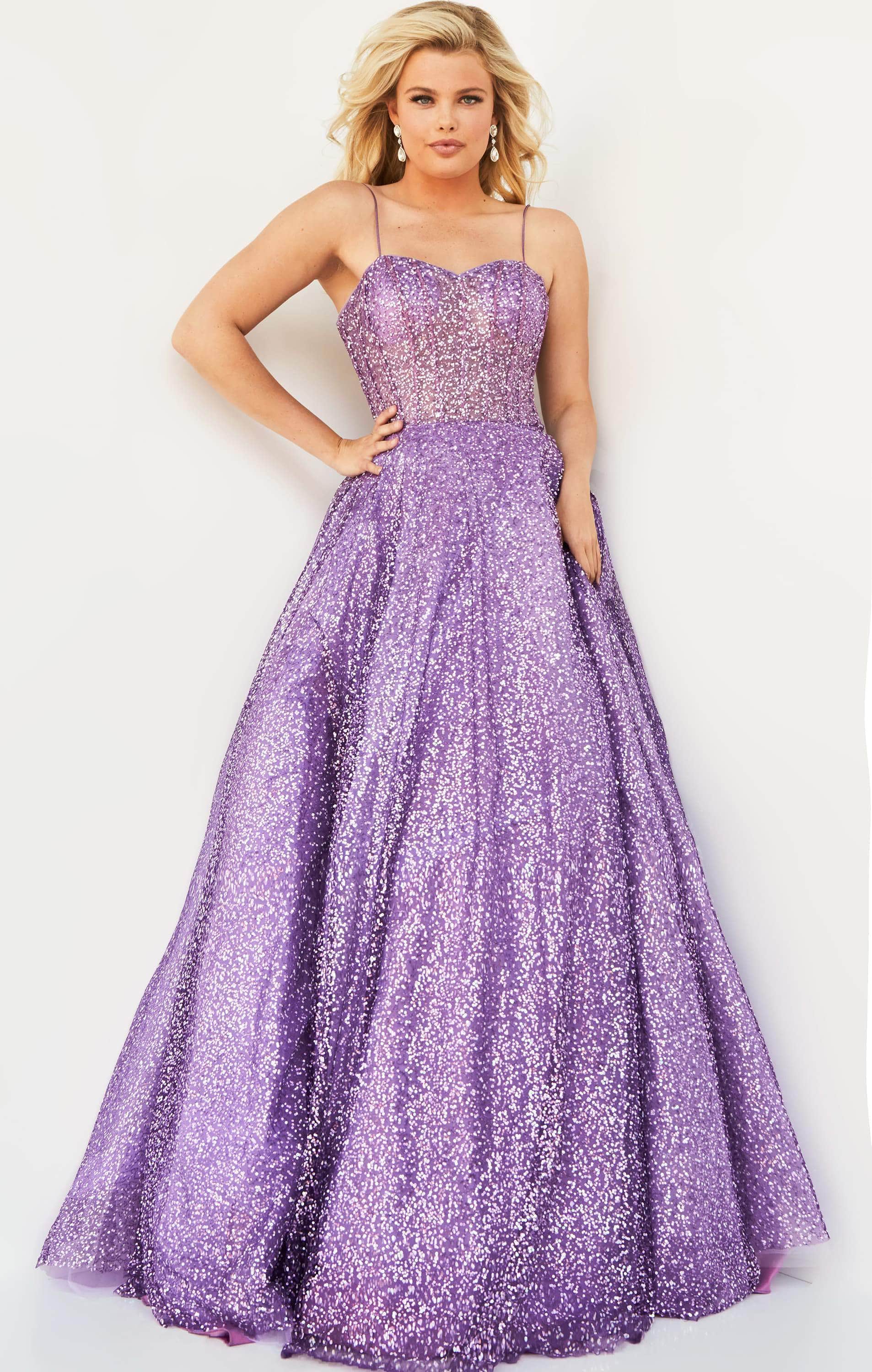 Jovani - 07423 Glitter Corset A-line Shiny Gown - view 4