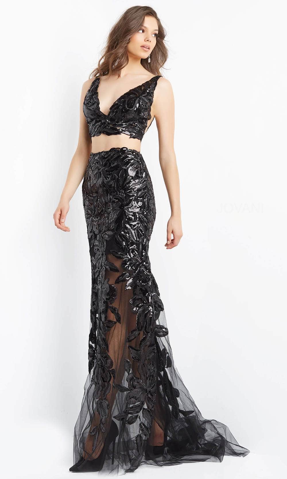 Jovani 07501 - V-Neck Floral Sequin Prom Gown - designer prom dress at Silhouette Dresses