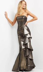 Jovani 07582 - Metallic Ruffled Evening Dress - detail view