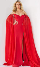 Jovani - 07652 Cascading Drape Off Shoulder Gown - back view