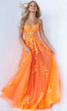 Jovani - 07901 Strapless Lace Ornate A-Line Gown - view 6
