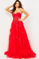 Jovani - 07901 Strapless Lace Ornate A-Line Gown - view 8