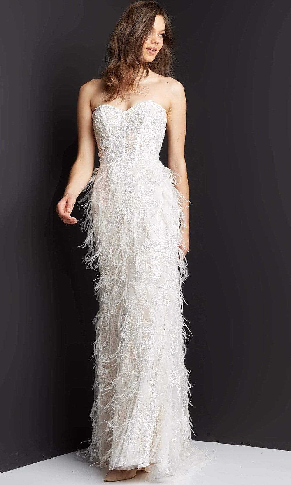 Jovani - 07914 Embroidered Sweetheart Fringed Gown - detail view