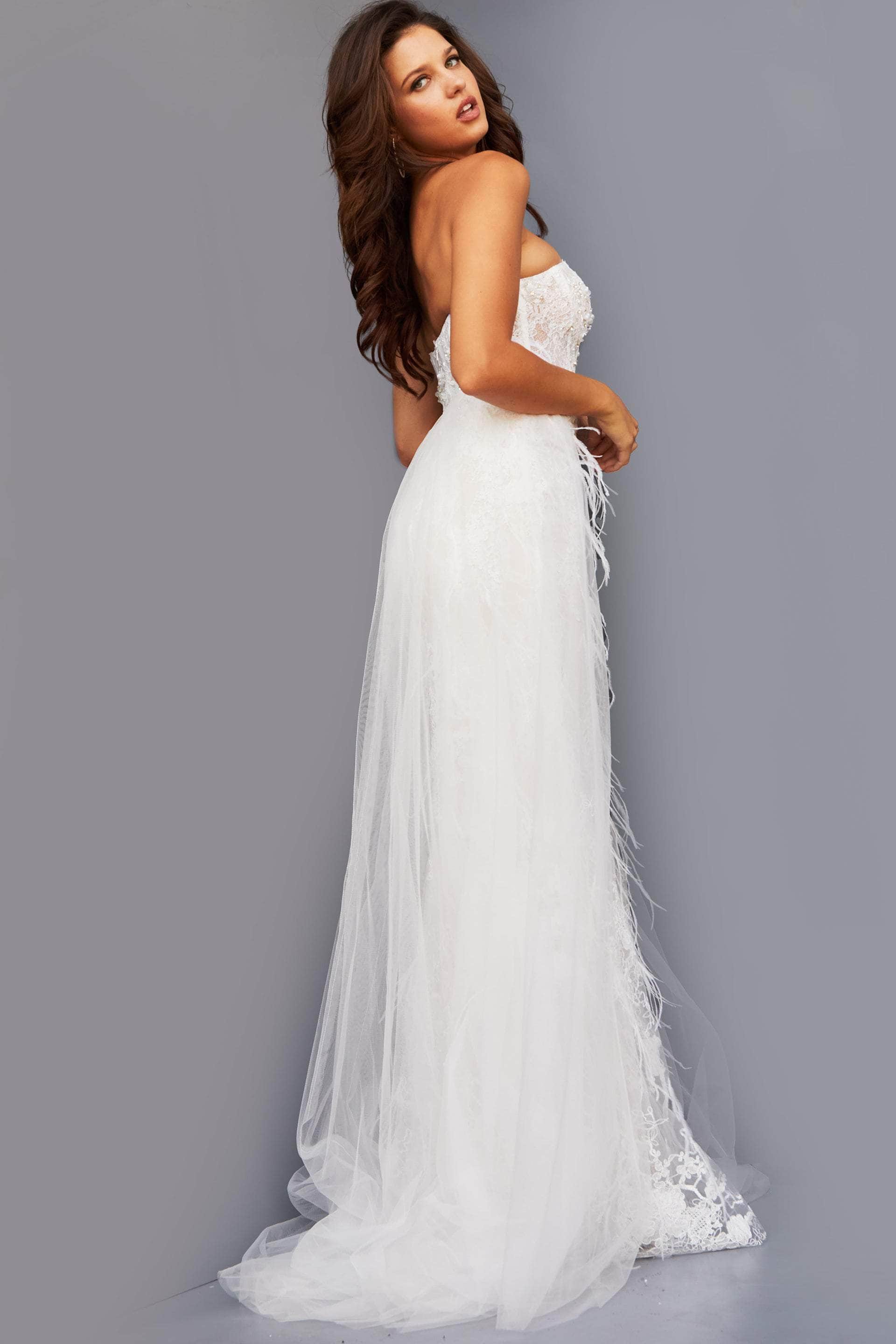 Jovani - 07914 Embroidered Sweetheart Fringed Gown - back view