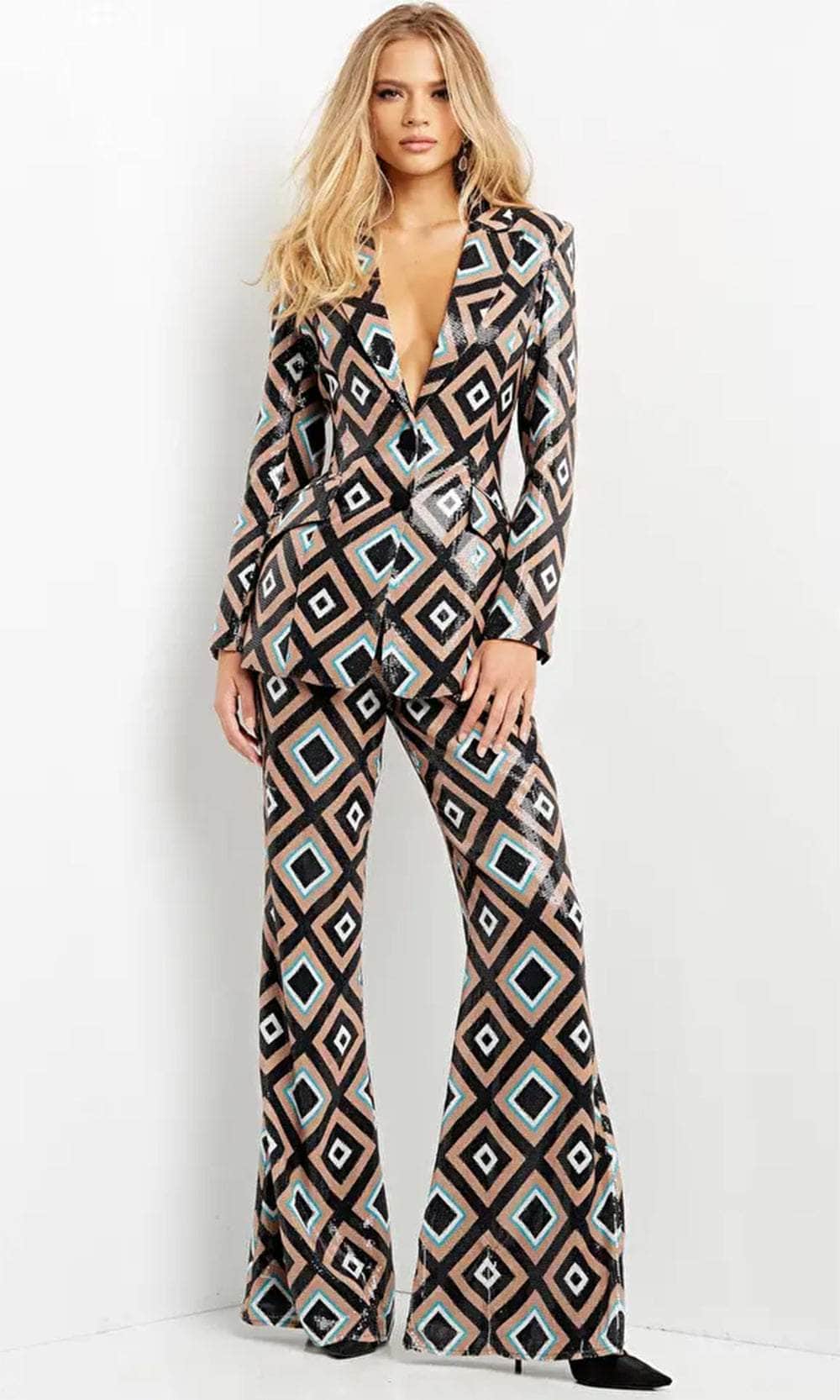 Jovani 07921 - Plunging V-Neck Sequin Pantsuit - designer evening gown at Silhouette Dresses