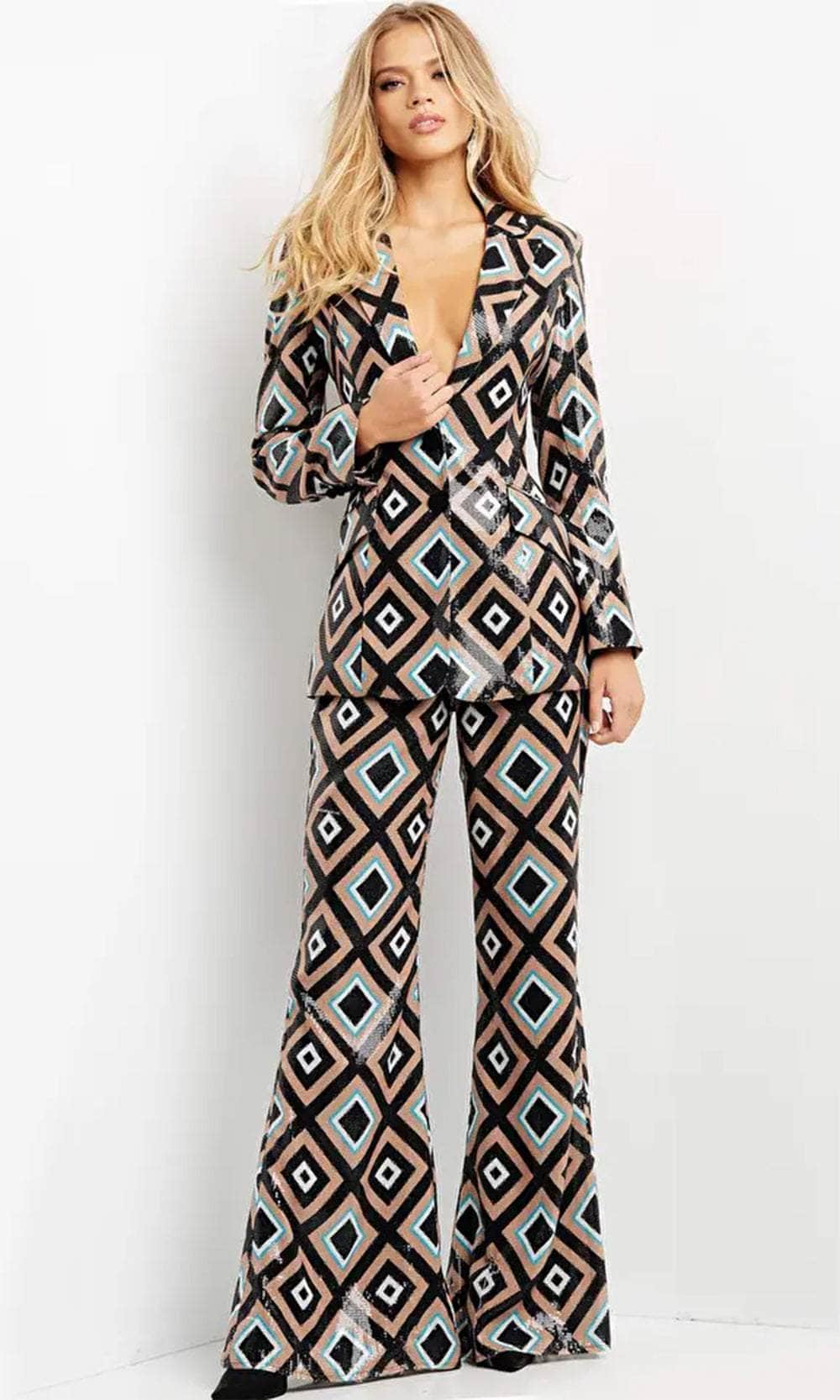 Jovani 07921 - Plunging V-Neck Sequin Pantsuit - back view