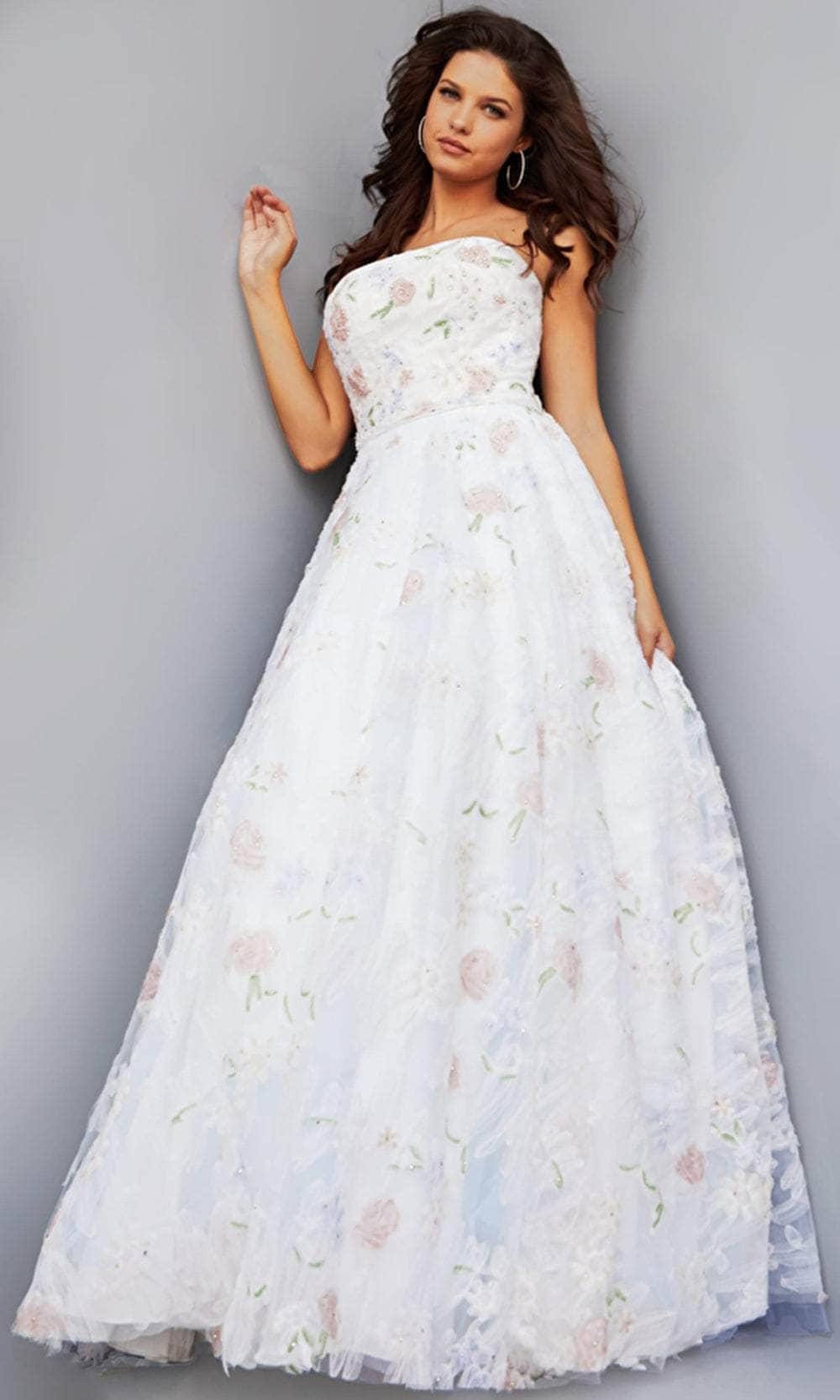 Jovani 07966 - Subtle Floral Straight Neck Gown - designer ball gown at Silhouette Dresses
