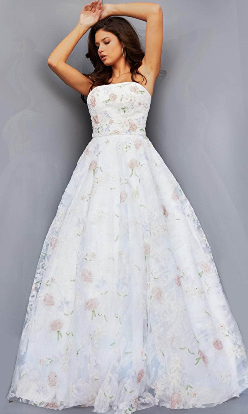 Jovani 07966 - Subtle Floral Straight Neck Gown - back view