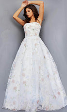Jovani 07966 - Subtle Floral Straight Neck Gown - back view