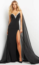 Jovani 08022 - Sheer Cape Backless Evening Dress - designer evening gown at Silhouette Dresses