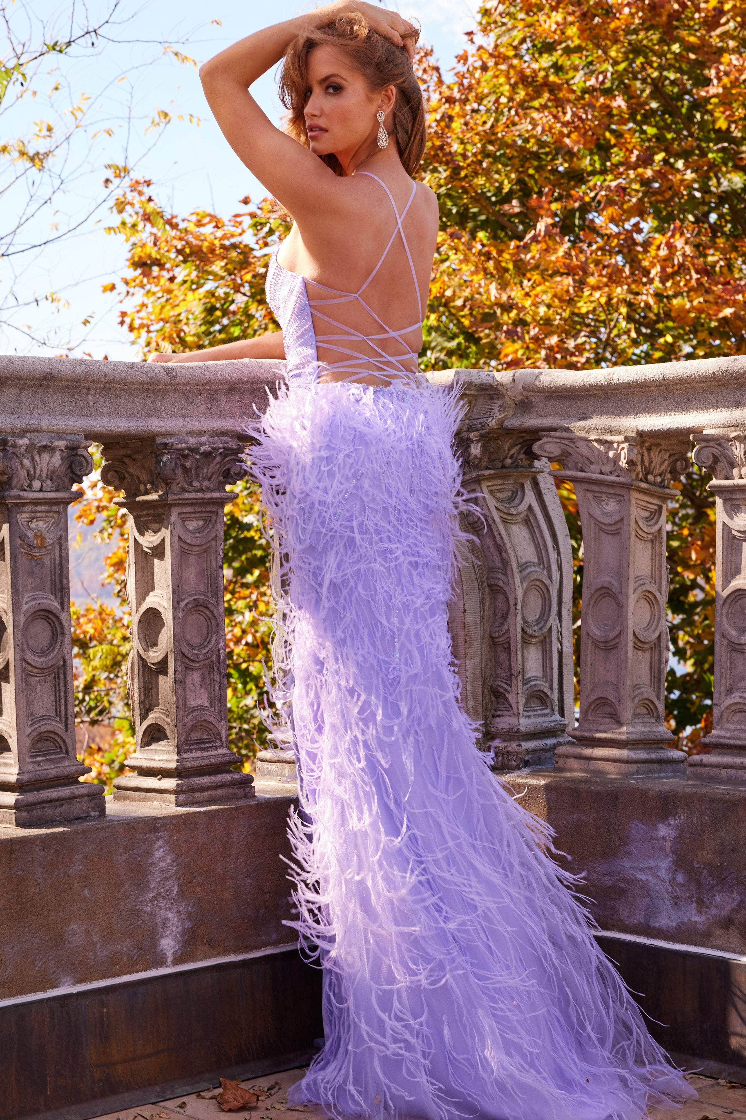 Jovani 08060 - Feather Skirt Prom Dress - view 4