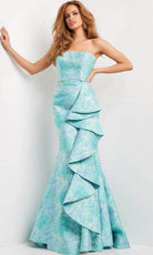 Jovani 08093 - Strapless Straight Across Neck Evening Gown - detail view
