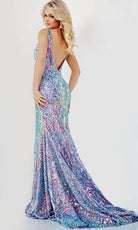 Jovani 08099 - Iridescent V-Neck Evening Gown - view 4