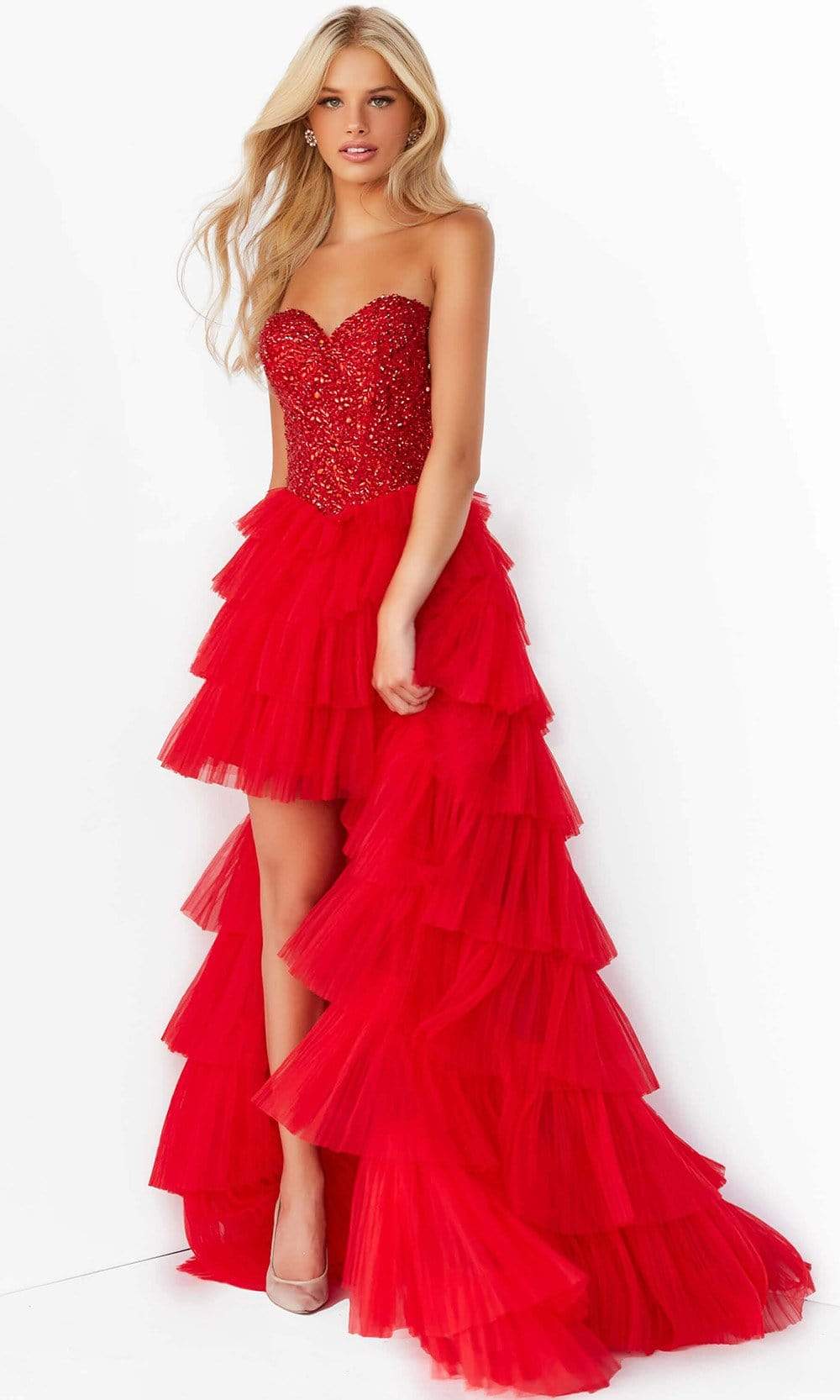 Jovani - 08100 Bedazzled Strapless High Low Dress - designer prom dress at Silhouette Dresses