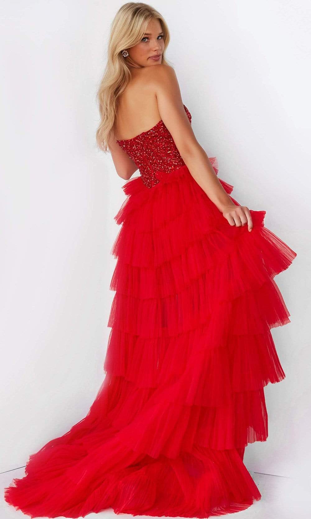 Jovani - 08100 Bedazzled Strapless High Low Dress - detail view