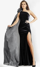 Jovani 08116 - Pleated Asymmetric Evening Dress - detail view