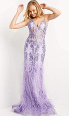 Jovani - 08141 Feather Accented Corset Gown - designer prom dress at Silhouette Dresses