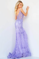 Jovani - 08141 Feather Accented Corset Gown - detail view