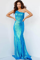 Jovani - 08177 One Shoulder Sequin Sheath Dress - detail view