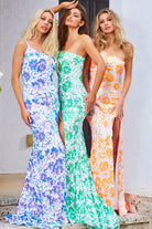 Jovani - 08256 Floral Sequin Asymmetrical Plus Size Prom Sheath Gown - back view