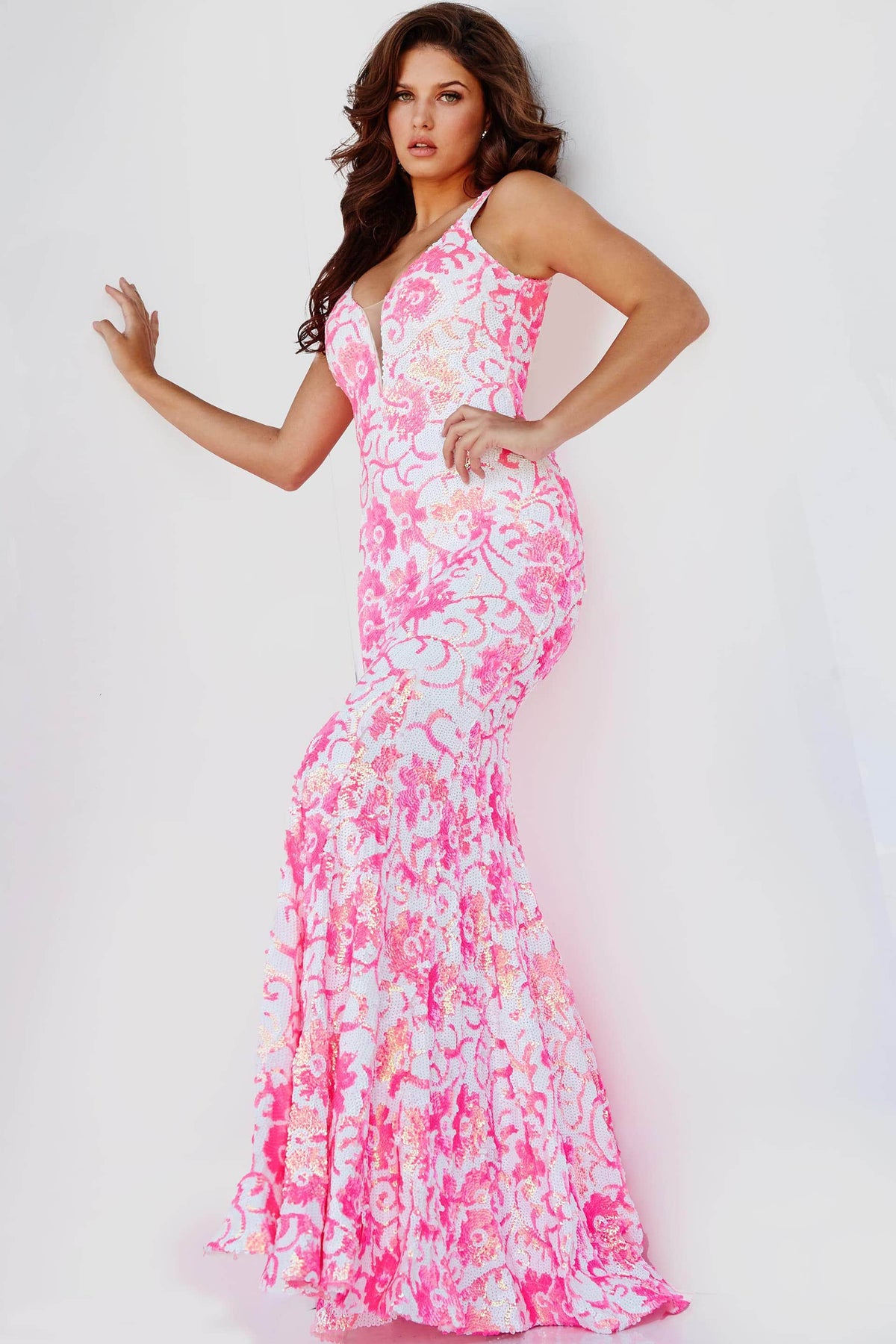 Jovani - 08257 Sleeveless Floral Sequin Long Gown - view 8